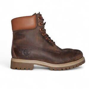 Timberland Mens 6" Nubuck Boots Size 7.5 Distressed Brown Leather Bronze Eyelets